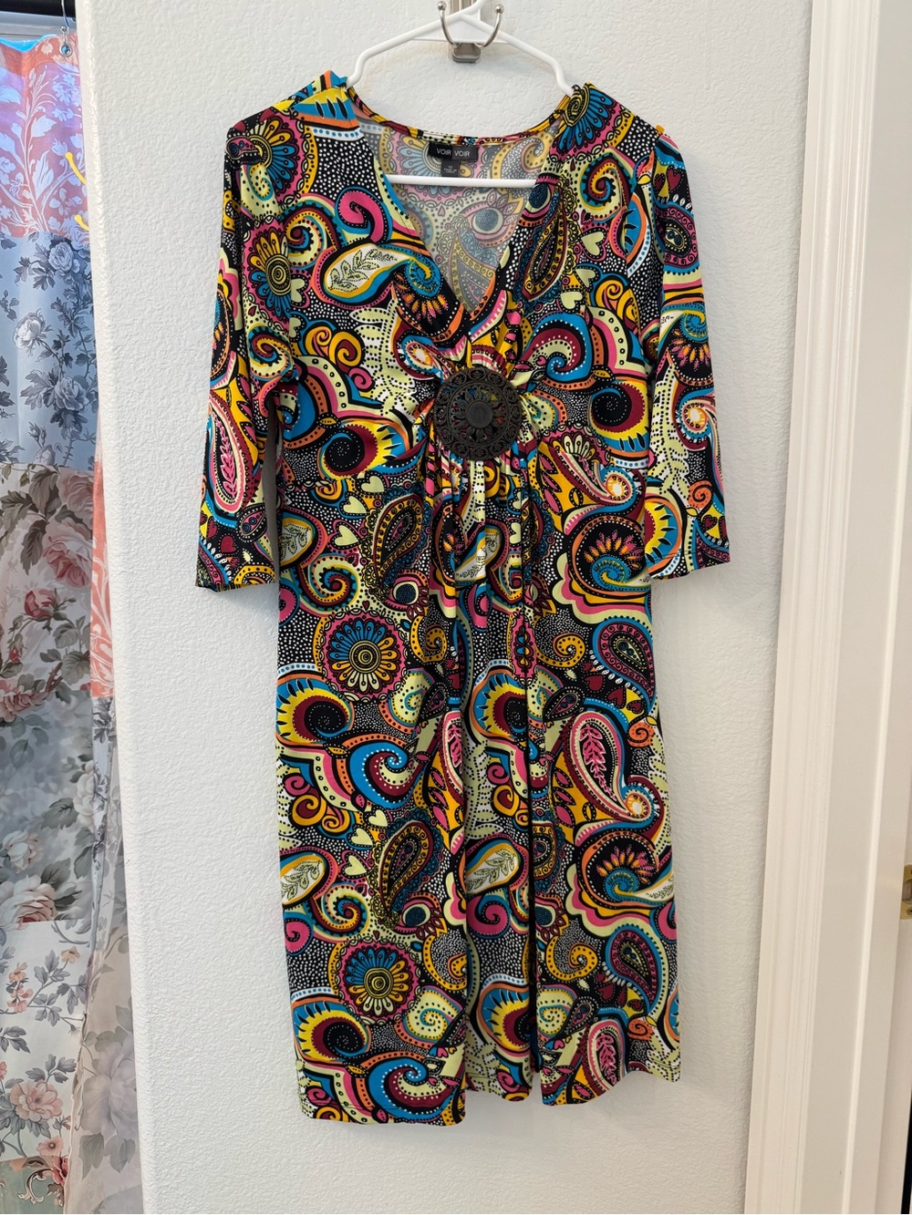 Voir Voir Multicolor Paisley Midi Dress 12 Women retro 70’s Hearts